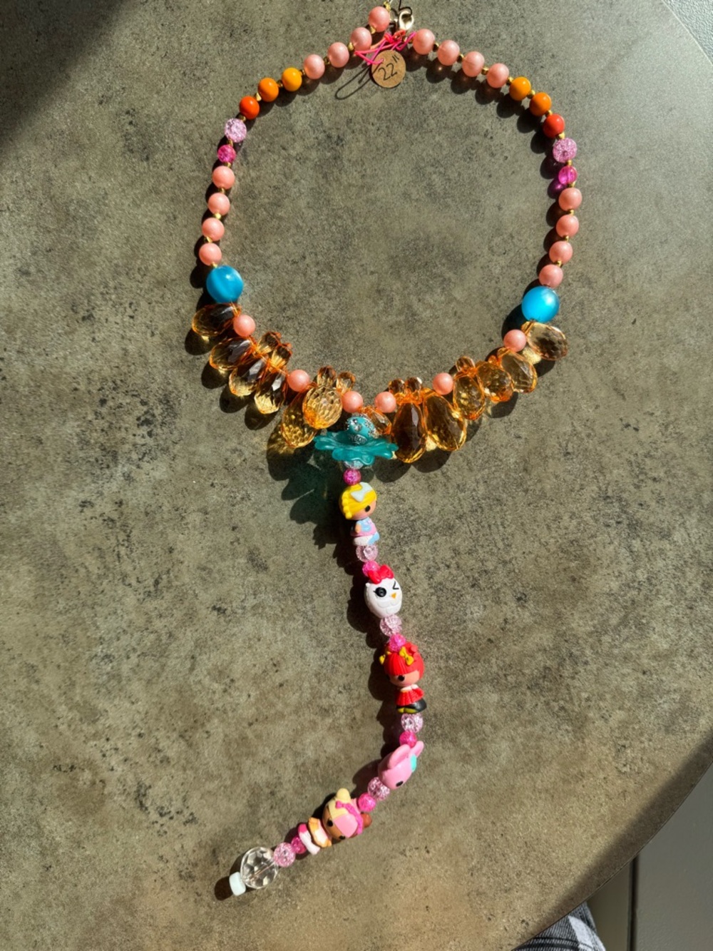 Colorful Beaded Lariat. Necklace with Cute Lalaloopsy mini dolls
